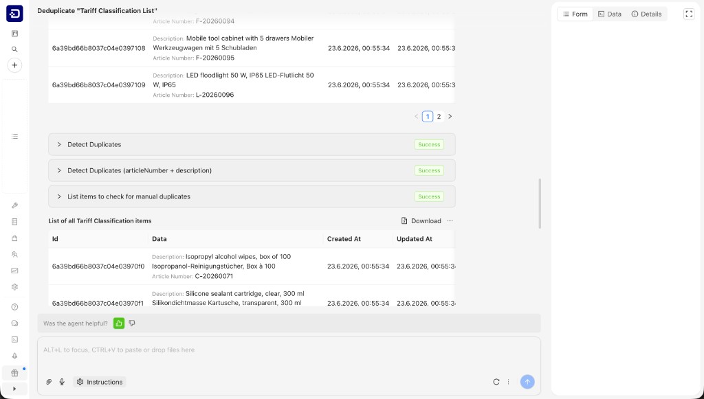 Digicust master data deduplication interface